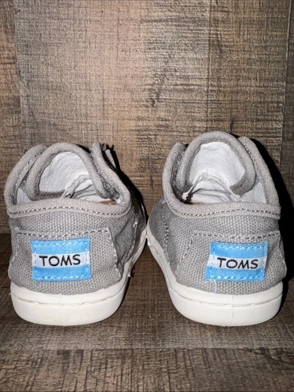 Toms Toddler Light Gray Canvas Slip-On Shoes-size 3